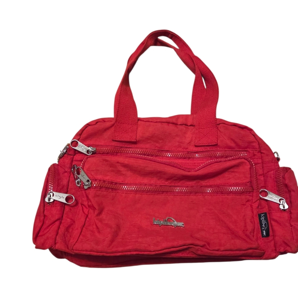 Vtg Kipling Red Nylon Purse